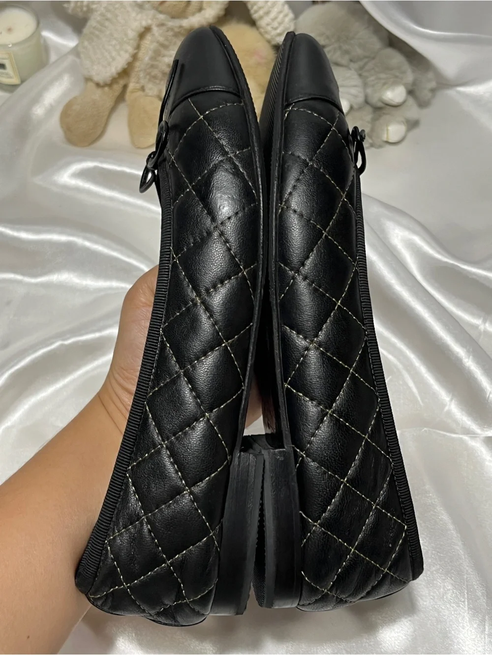 CHANEL Black Quilted Leather Ballet Flats with CC Logo